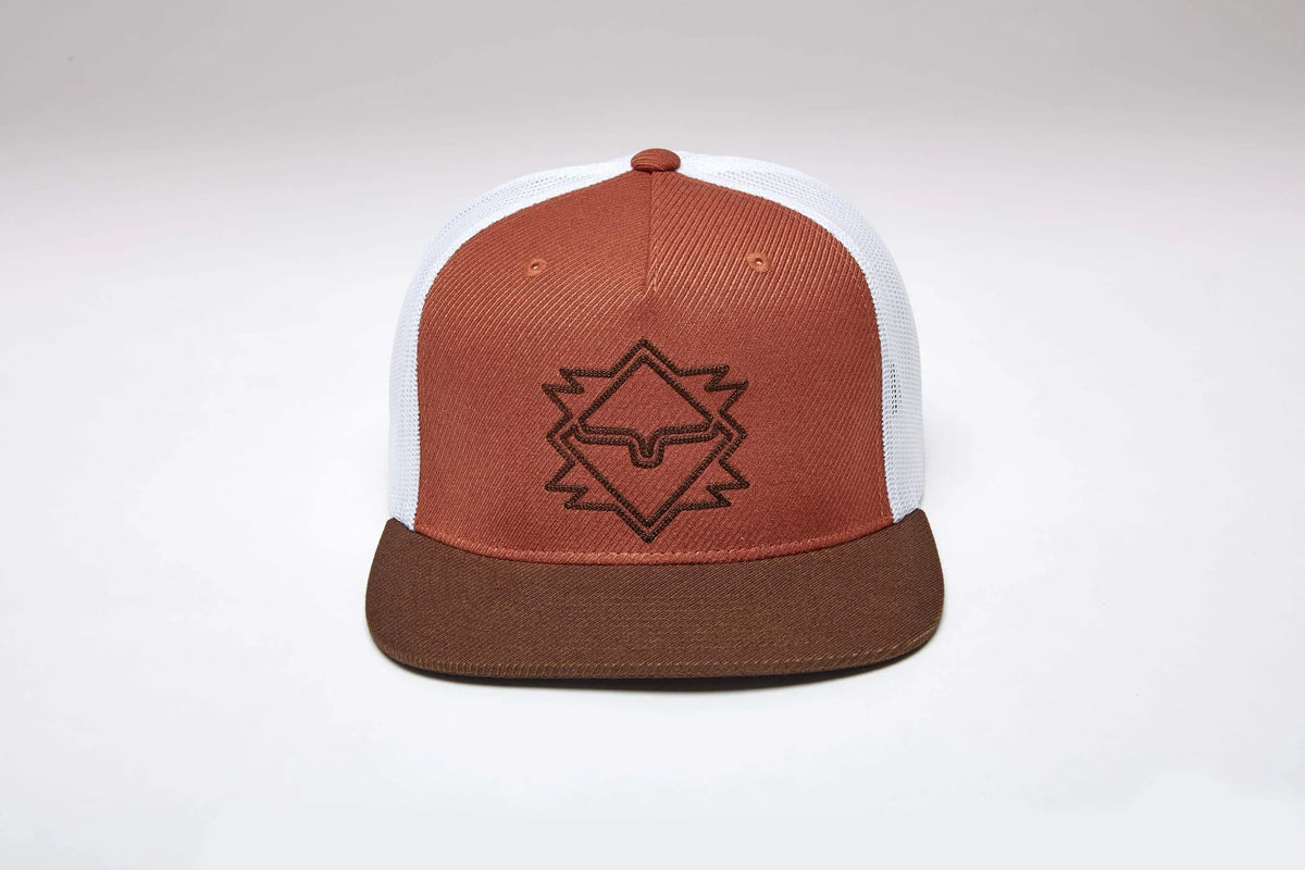Kimes Ranch North Star hat in Burnt Orange with white mesh back and brown brim featuring the Kimes Ranch logo