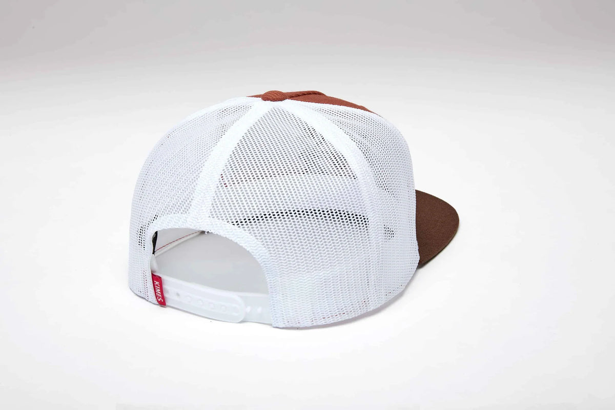 Kimes Ranch North Star, back view, hat with white mesh back and Burnt Orange brim