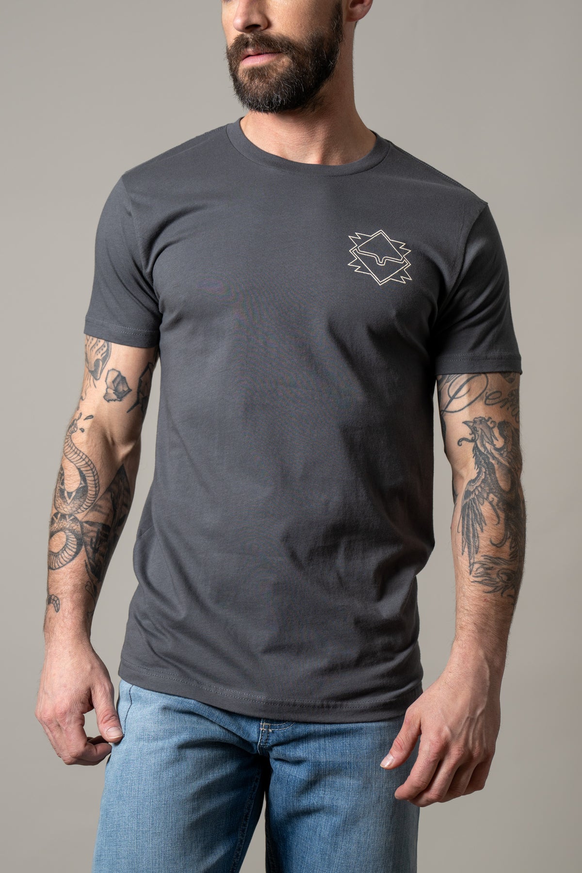 Kimes Ranch North Star shirt in charcoal with a white logo on the chest