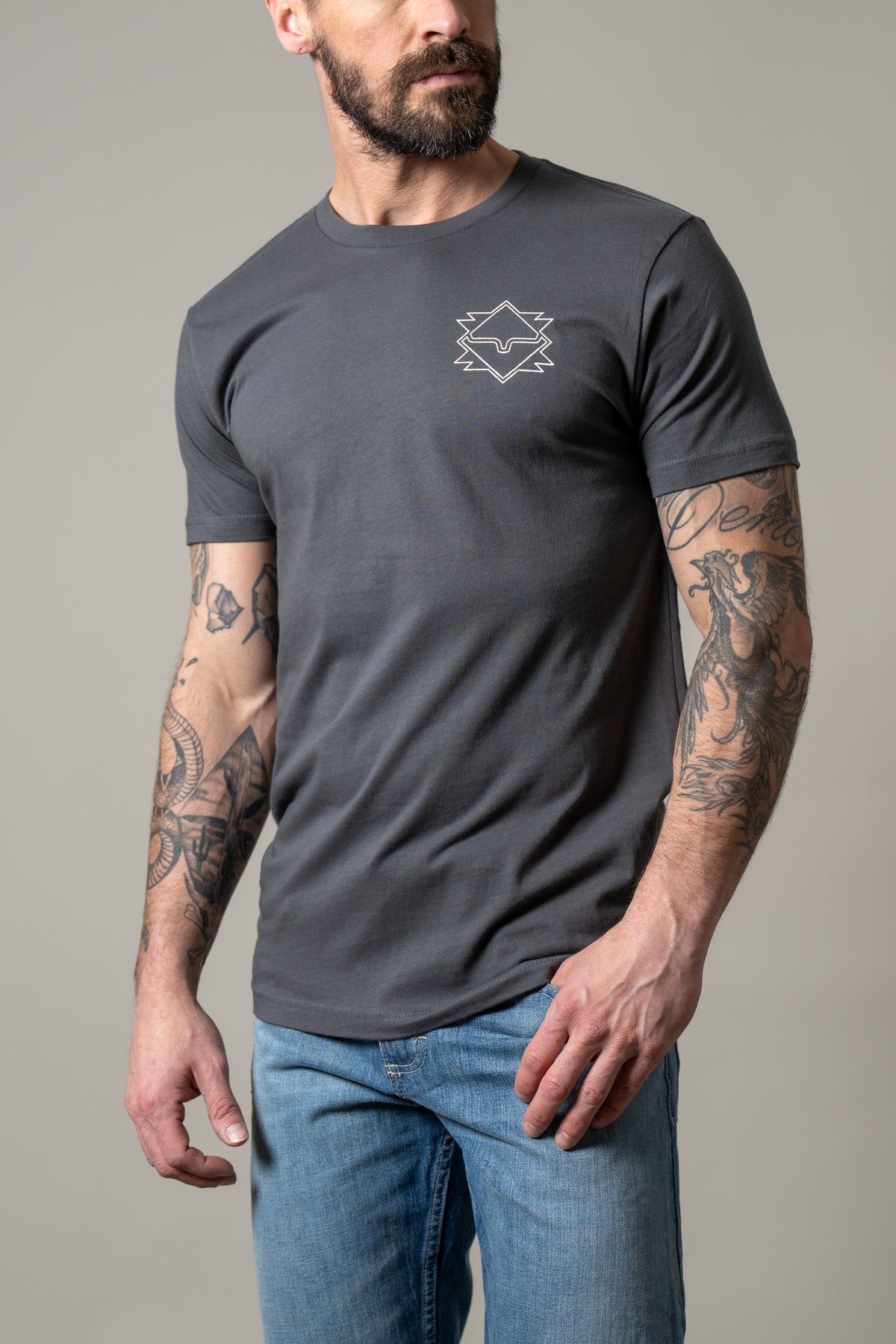 Kimes Ranch North Star shirt with a white geometric logo on the chest