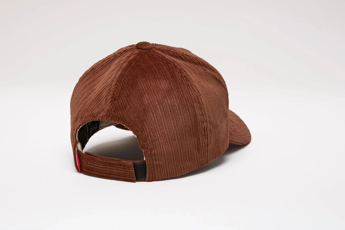 Kimes Ranch O School Hat, back view, in brown with a curved brim and adjustable back strap