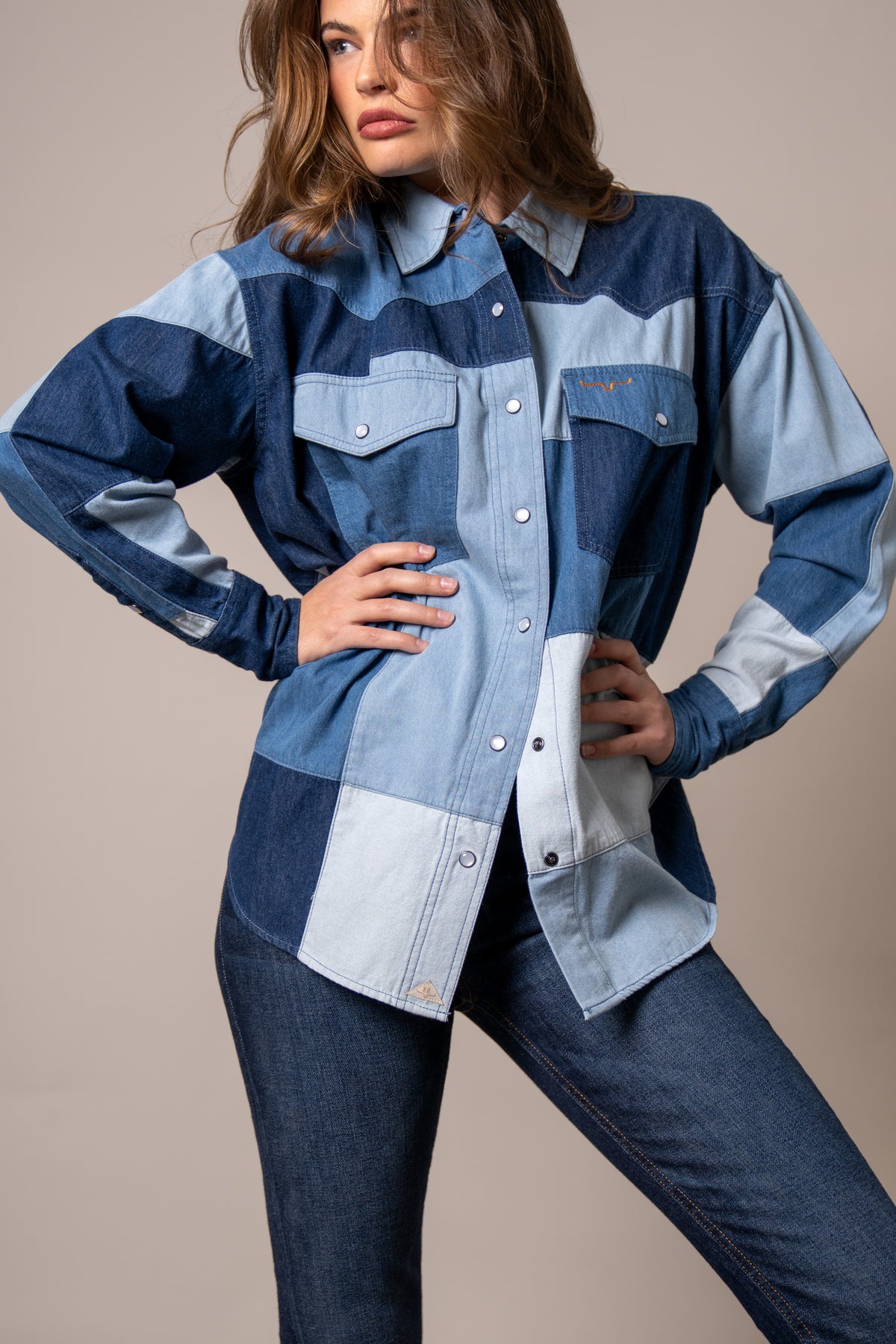 Kimes Ranch Olly jacket in Indigo with color-block panels and western chest pockets