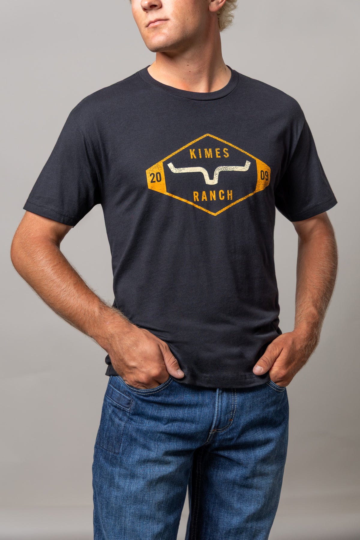 Kimes Ranch Serrano shirt in Black with a vintage Kimes Ranch logo graphic