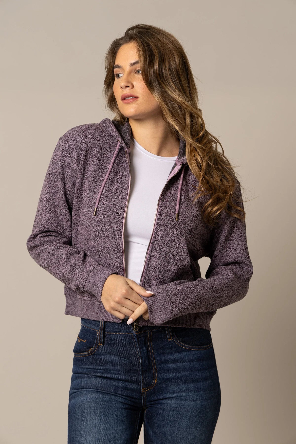 Kimes Ranch Shelly Hoodie in Lilac with a zip front and drawstring hood
