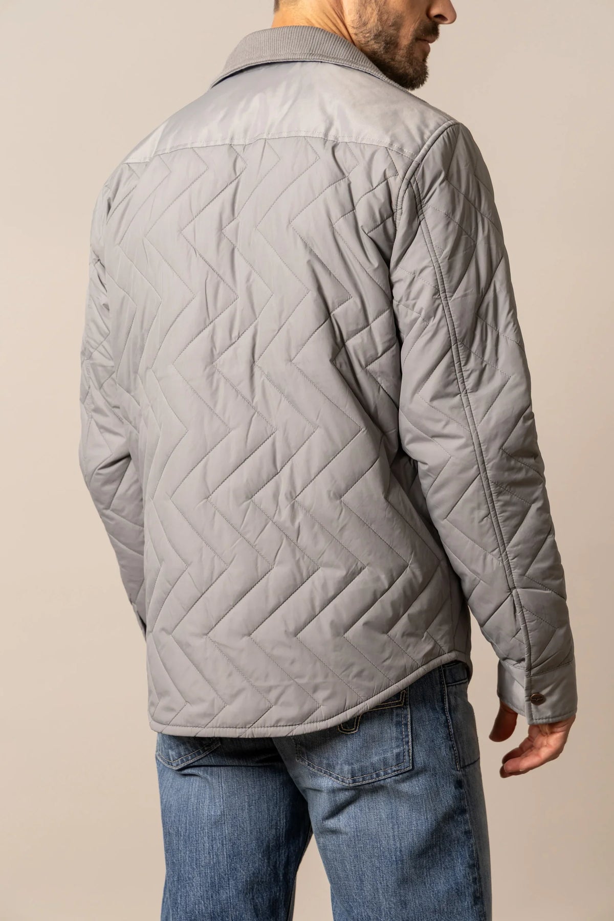 Kimes Ranch Skink Jacket in Grey, back view, with a chevron quilted back and long sleeves