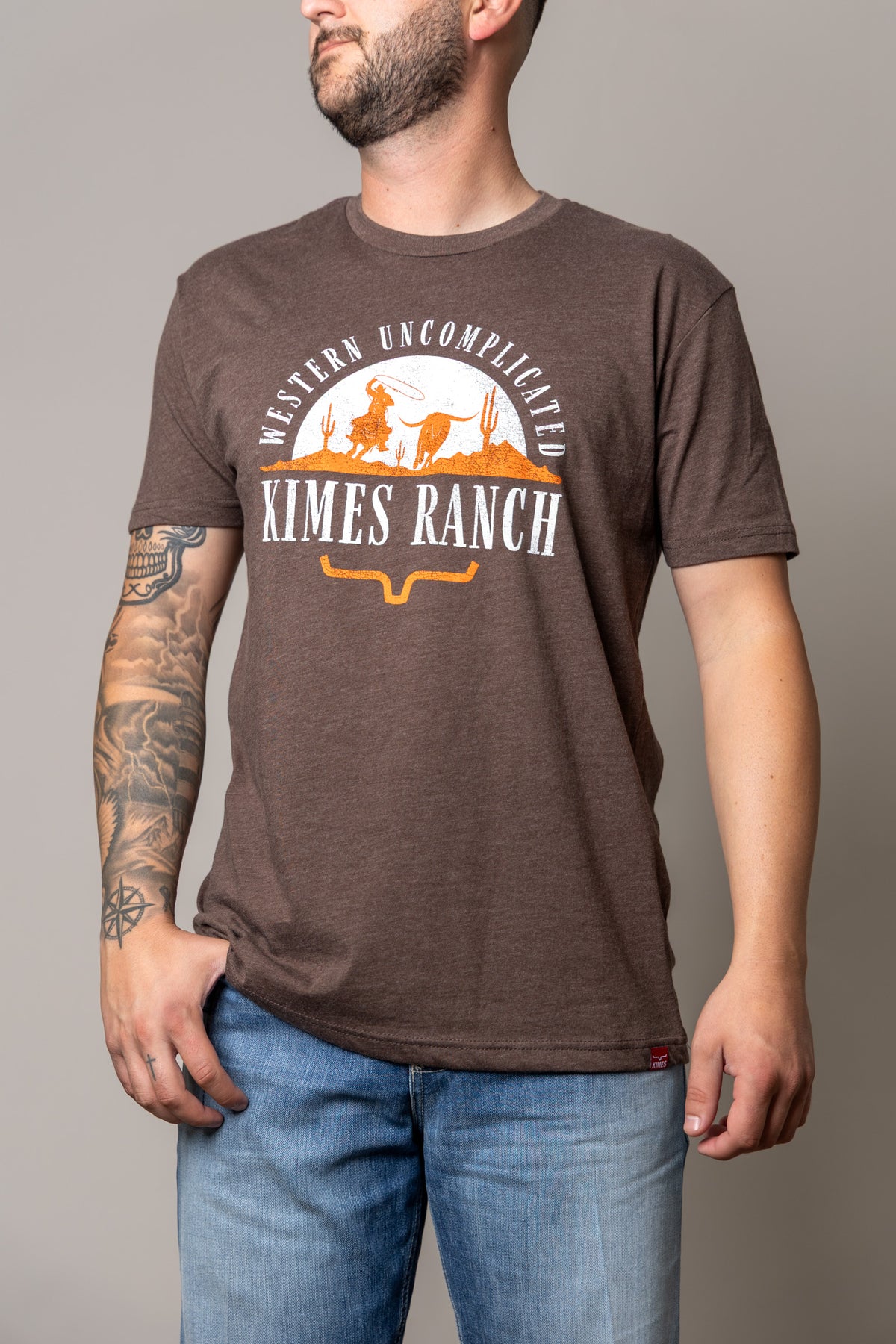 Kimes Ranch The Chase short sleeve shirt in Espresso with Western Uncomplicated graphic and steer logo
