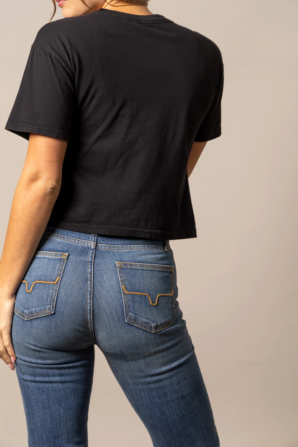 Kimes Ranch The Road shirt in Black, back view, with signature back pocket stitching