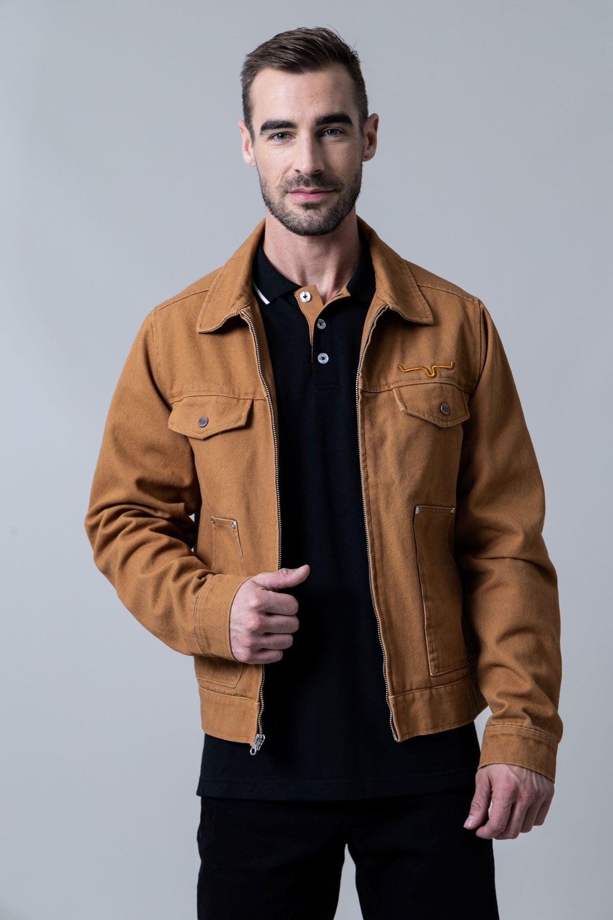 Kimes Ranch Logan Jacket in Work Wear Brown with front pockets and logo