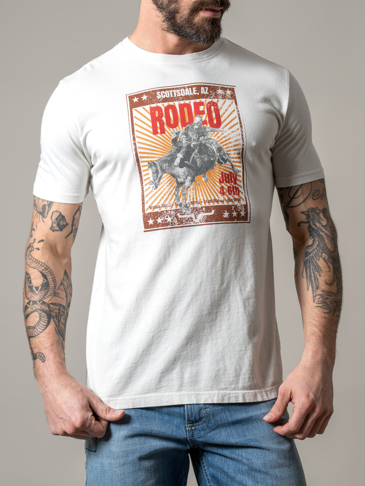 Kimes Ranch Top Bill shirt in Natural with a Scottsdale Rodeo graphic print