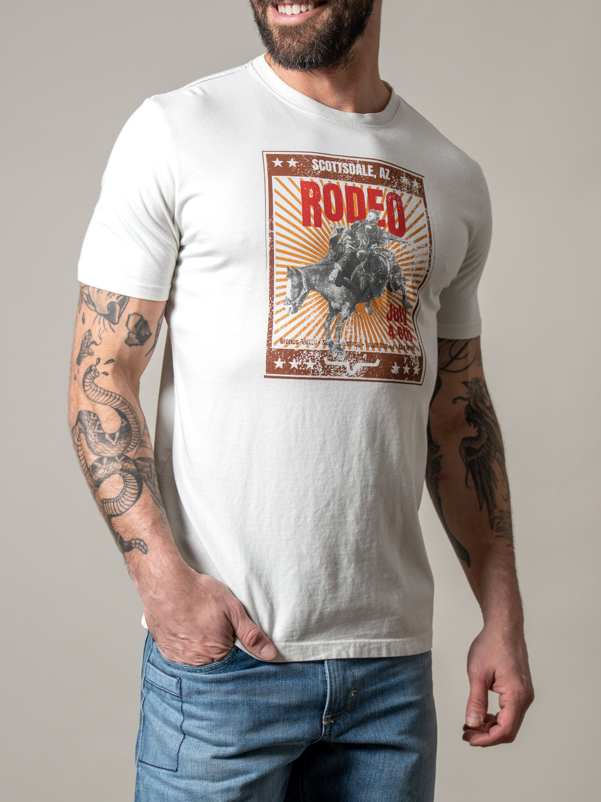 Kimes Ranch Top Bill shirt in Natural with a Scottsdale Rodeo graphic print