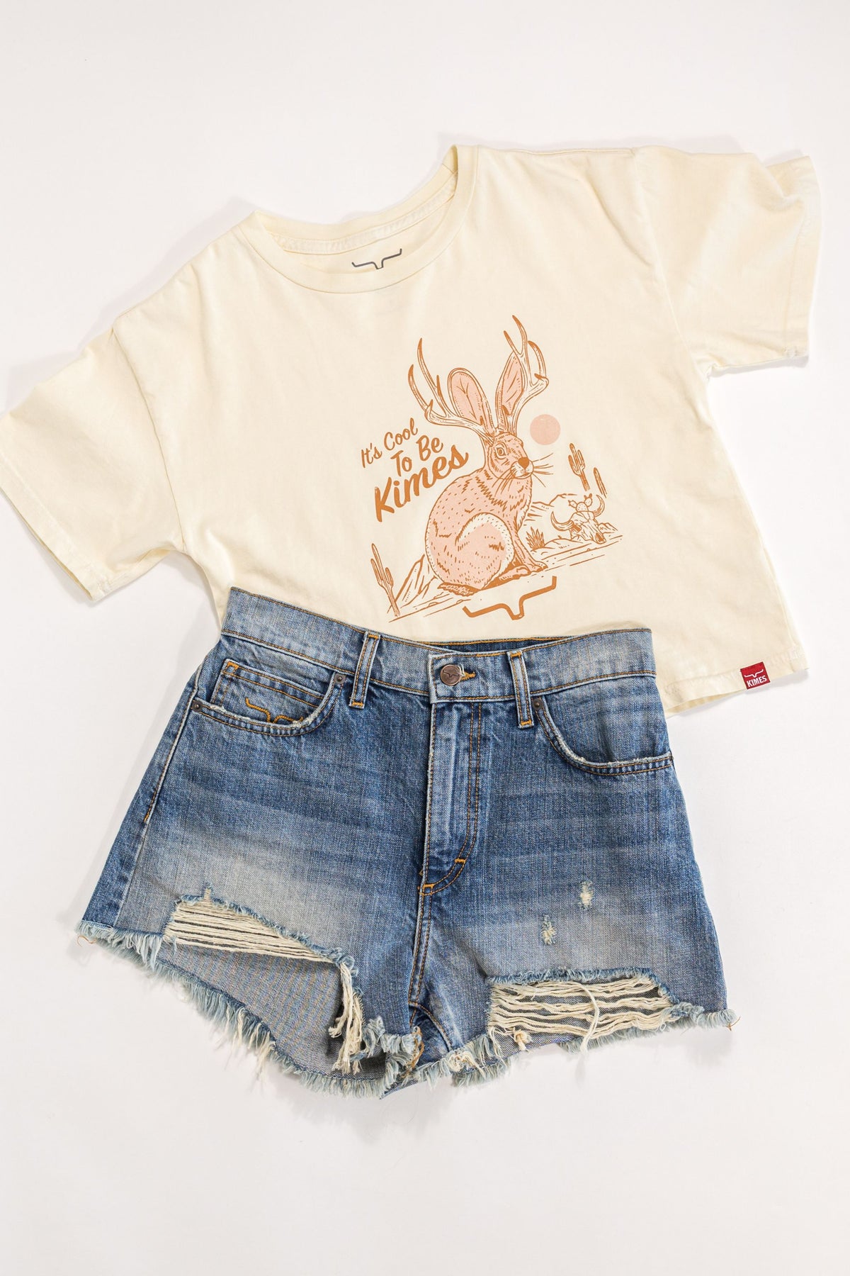Kimes Ranch Cool Jack shirt in Ivory with a hare graphic and It's Cool To Be Kimes text