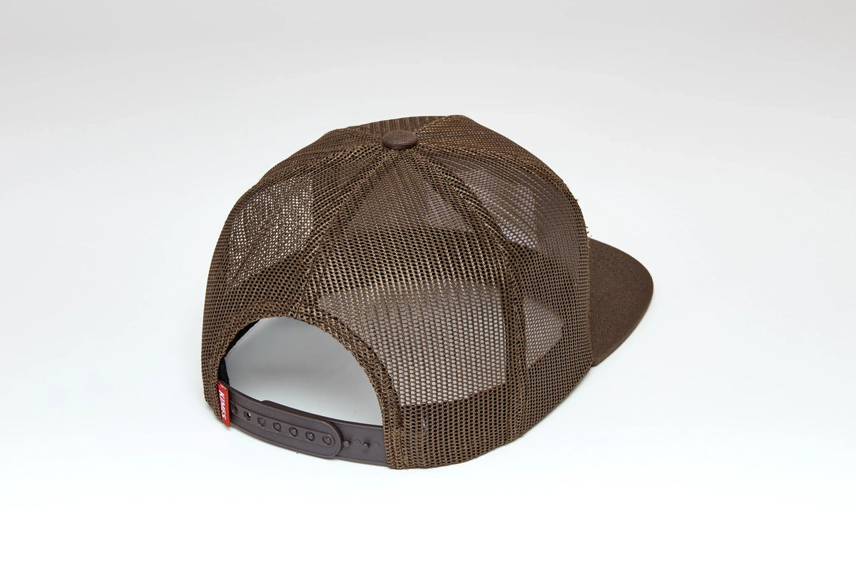 Kimes Ranch Willard, back view, Brown mesh trucker hat with adjustable snapback closure