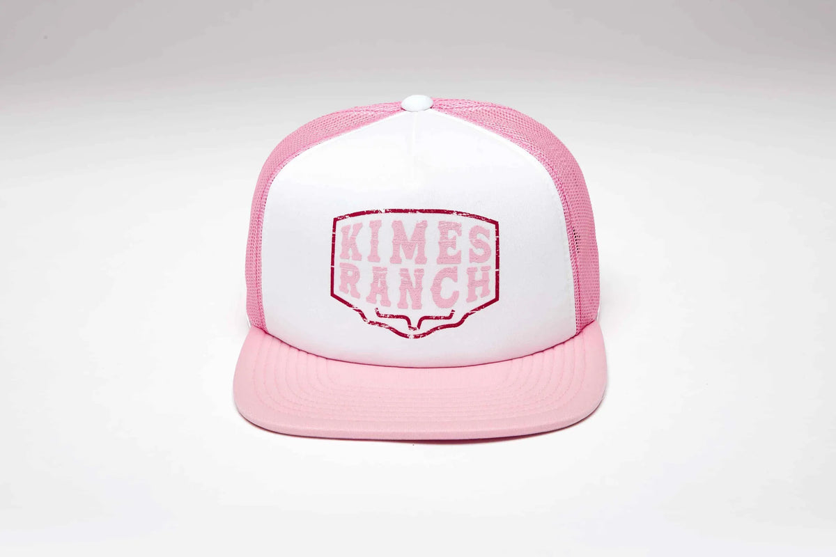 Kimes Ranch Wood Block hat in Pink with a white front panel and Pink mesh back