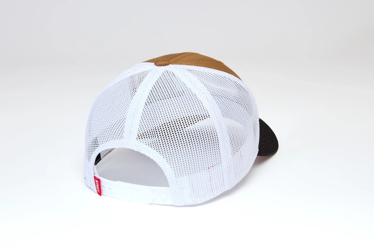 Kimes Ranch Woodland Hat in Work Wear Brown, back view, with white mesh back and adjustable strap