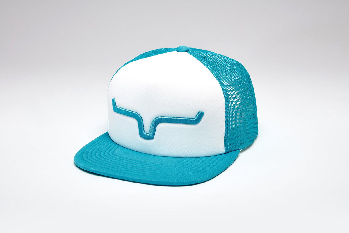 Kimes Ranch Yeakley hat in Teal with white front panel and embroidered Kimes Ranch logo