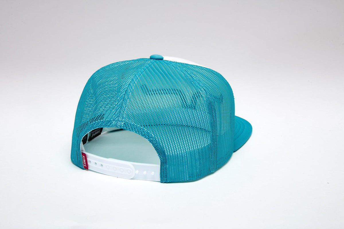 Kimes Ranch Yeakley, back view, hat with Teal mesh back and white adjustable strap