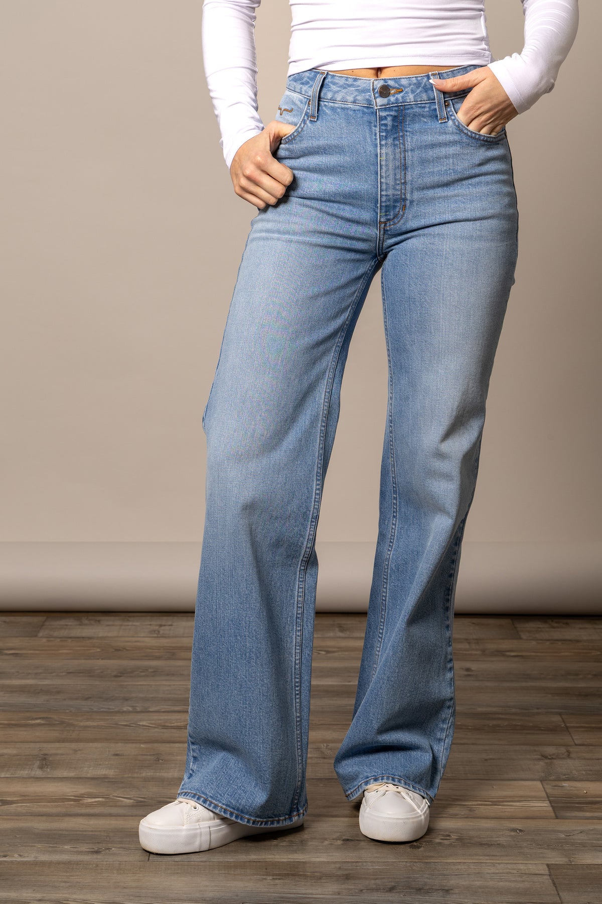 Kimes Ranch Zoey jeans in Light Wash with a wide leg silhouette and front pockets