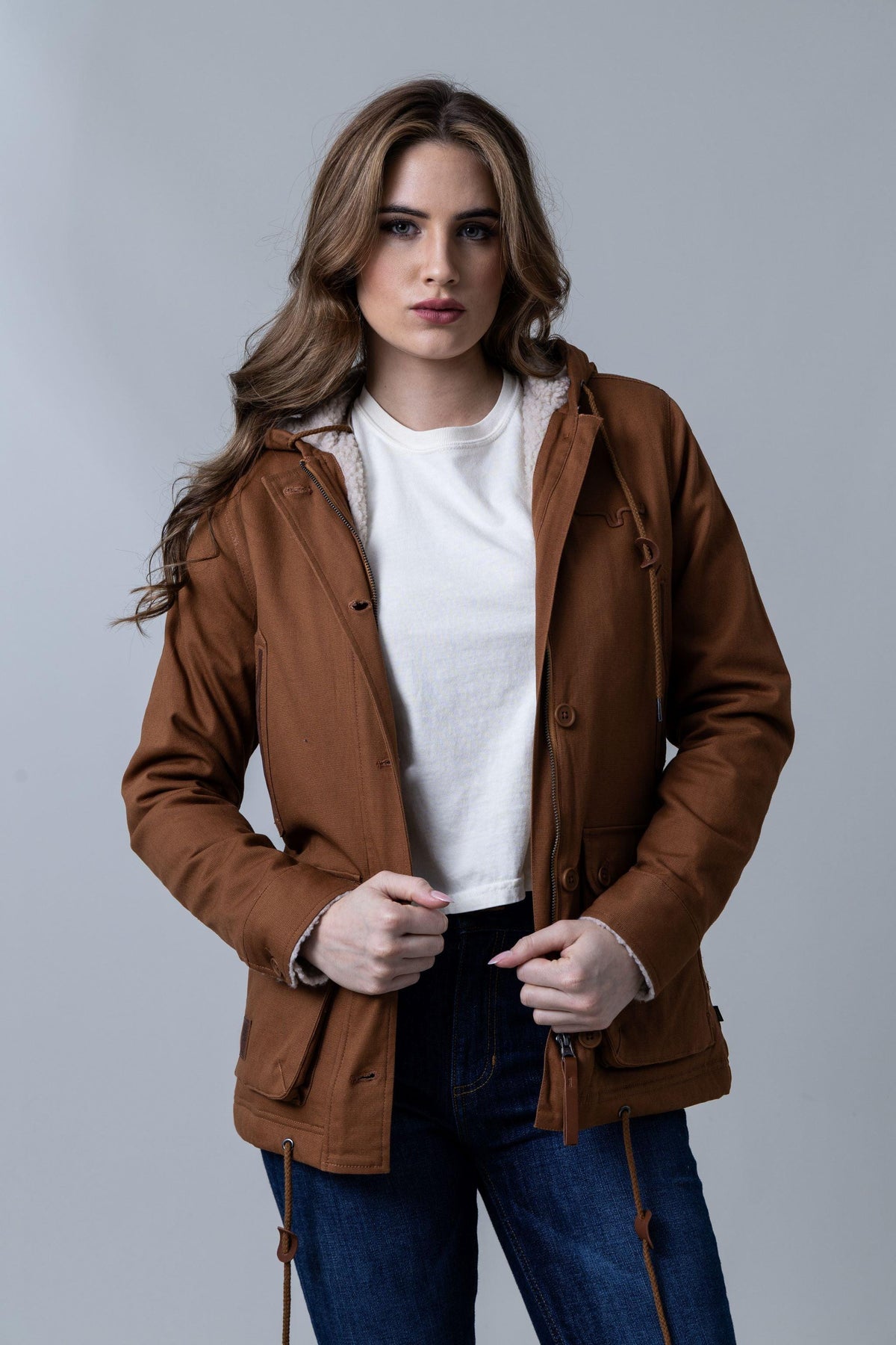 Kimes Ranch AWA Jacket in Work Wear Brown with sherpa lining and front pockets