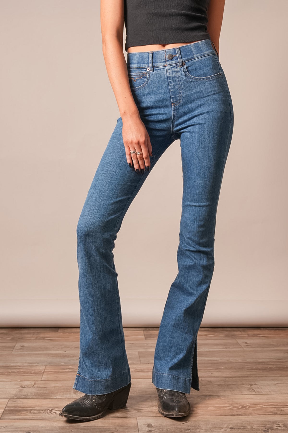 Kimes Ranch Aster jeans in Indigo with a high waist and flared leg