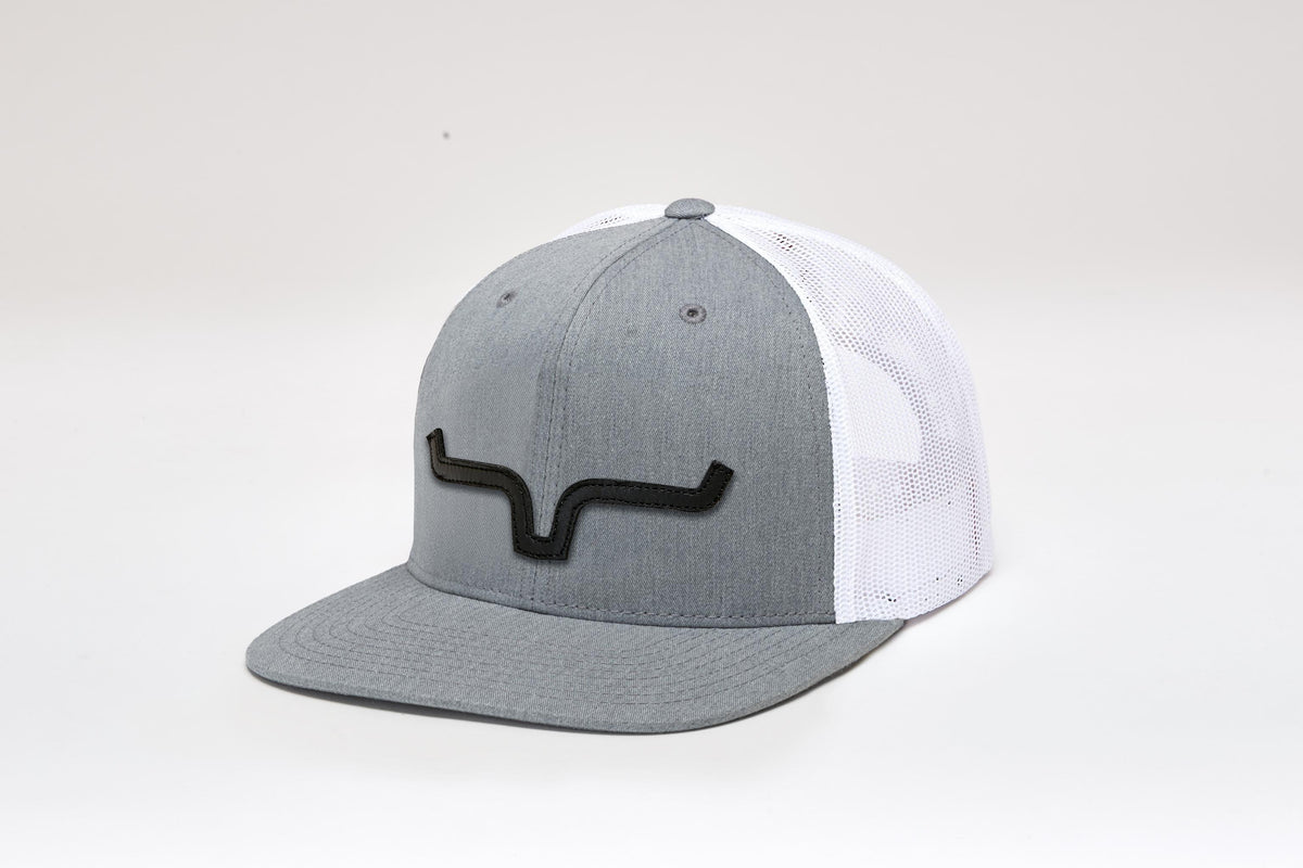 Kimes Ranch ATG Hat in Grey Heather, side view, with white mesh back and black logo