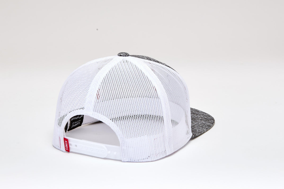 Kimes Ranch ATG Hat in Grey Heather, back view, with white mesh back and adjustable strap