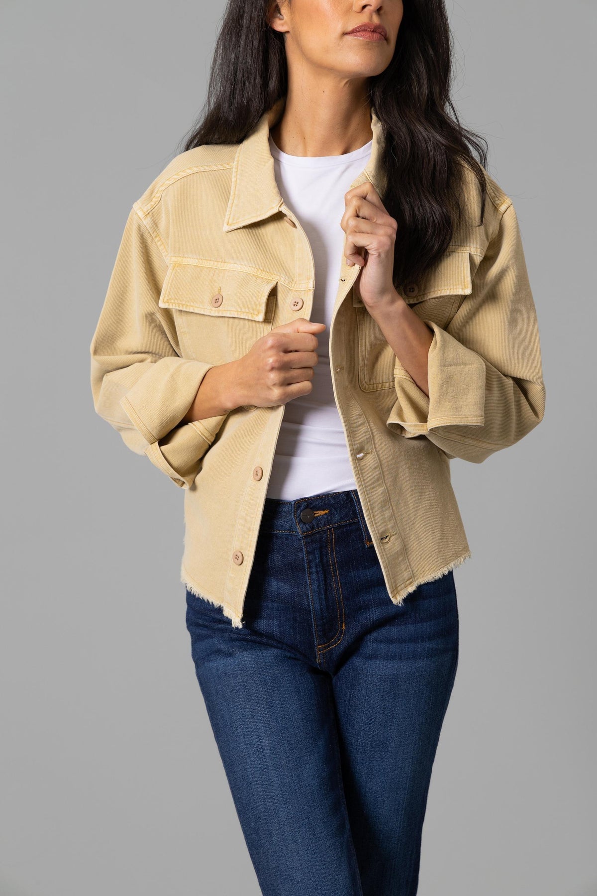 Kimes Ranch Blaine Tear Away Jacket in Khaki with button front and flap pockets