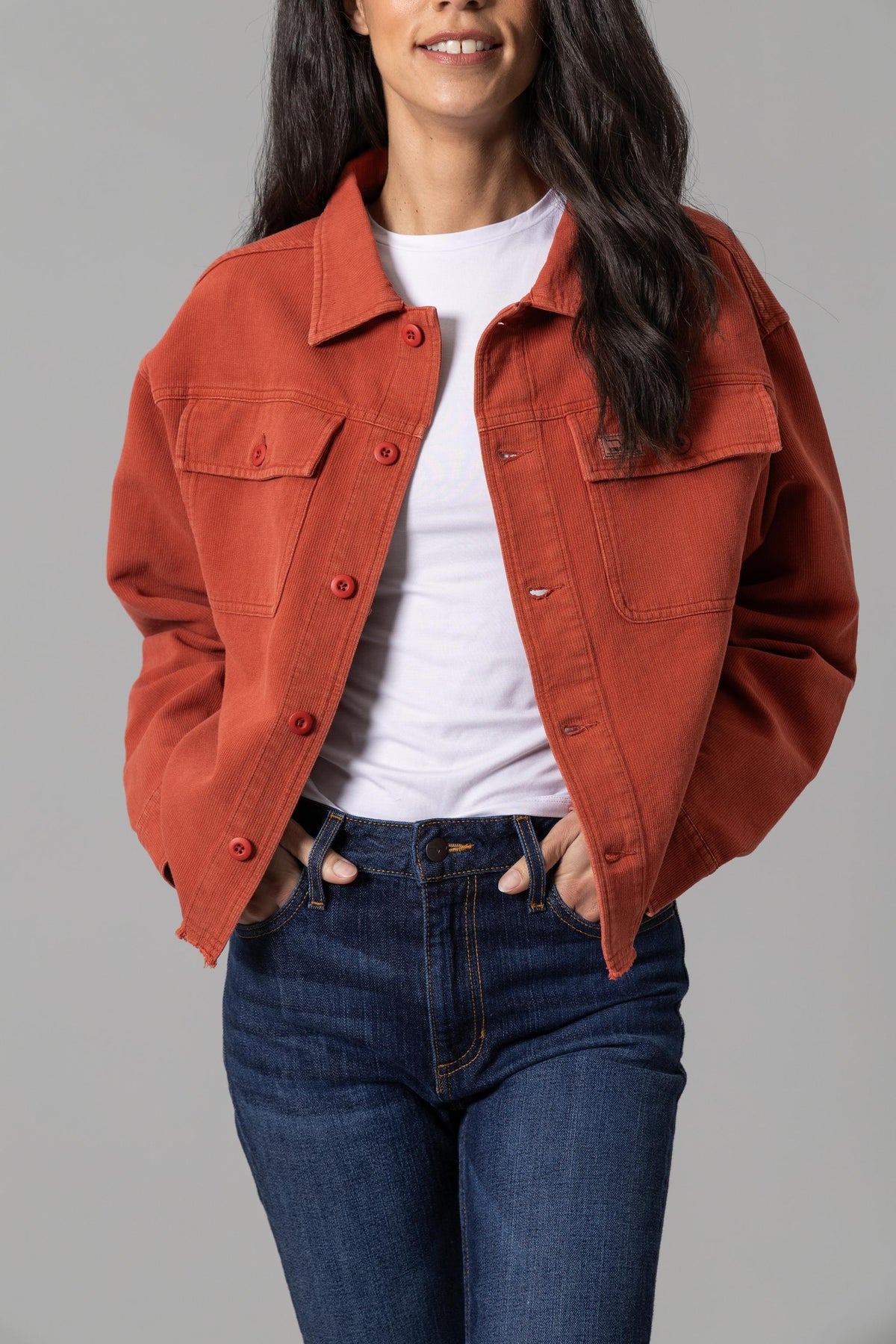 Kimes Ranch Blaine Tear Away Jacket in Red with front flap pockets and a button closure