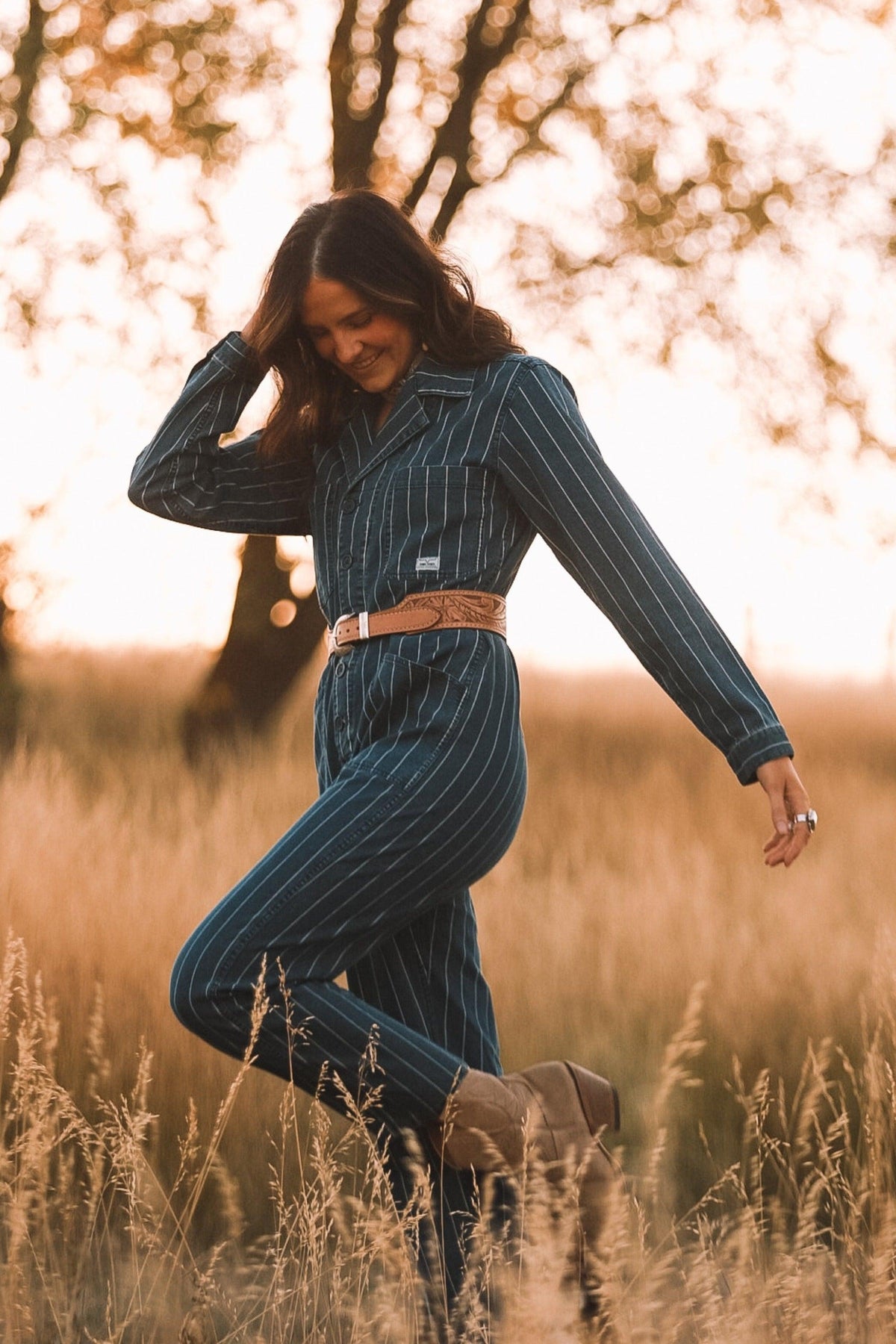 Kimes Ranch Chimayo Jumpsuit in Indigo with long sleeves and a front pocket