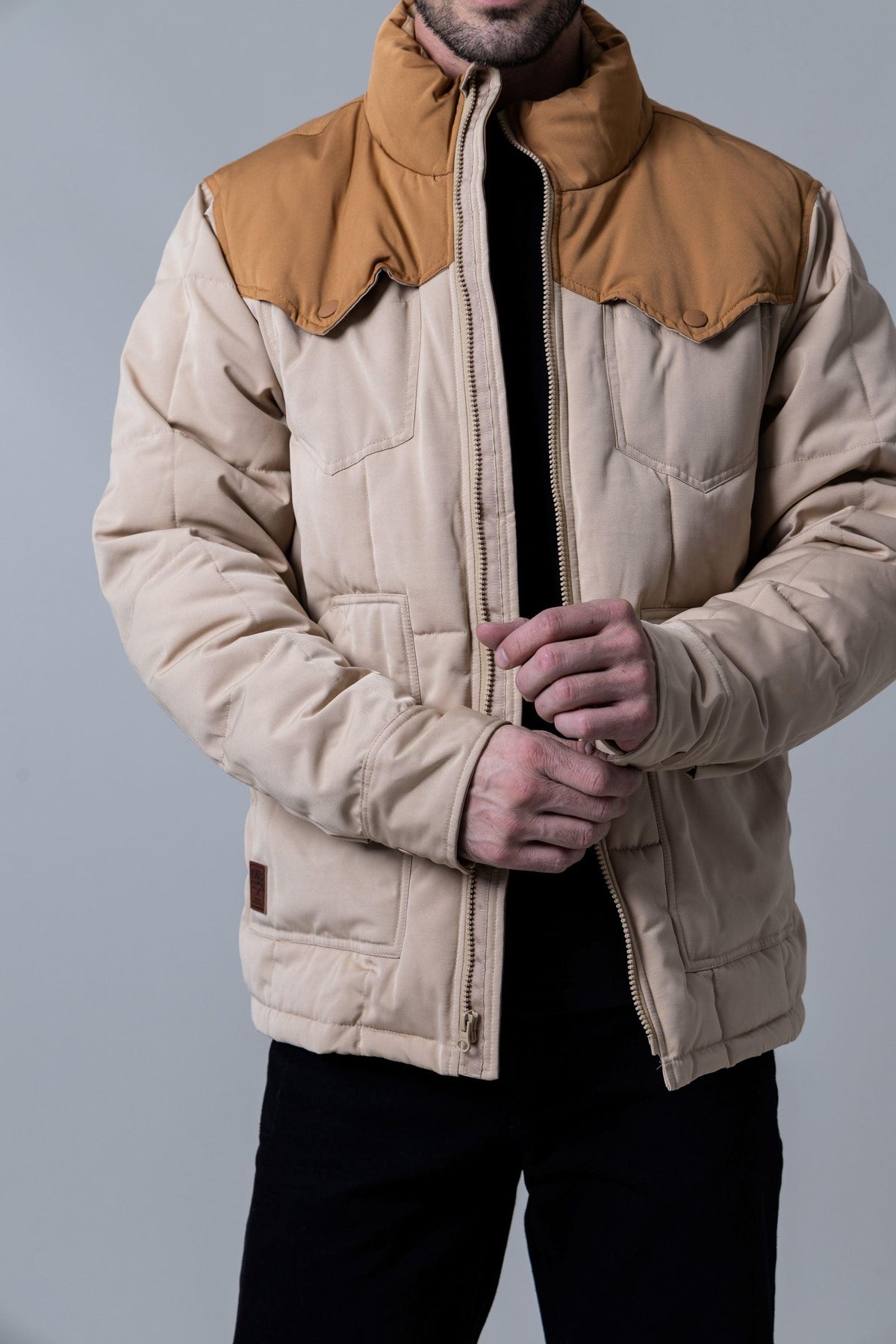 Kimes Ranch Colt Jacket in Tan with a contrasting collar and front pockets