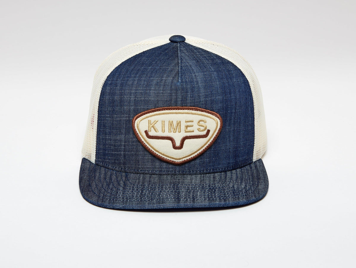 Kimes Ranch Conway Trucker Hat with a front Kimes Ranch logo patch