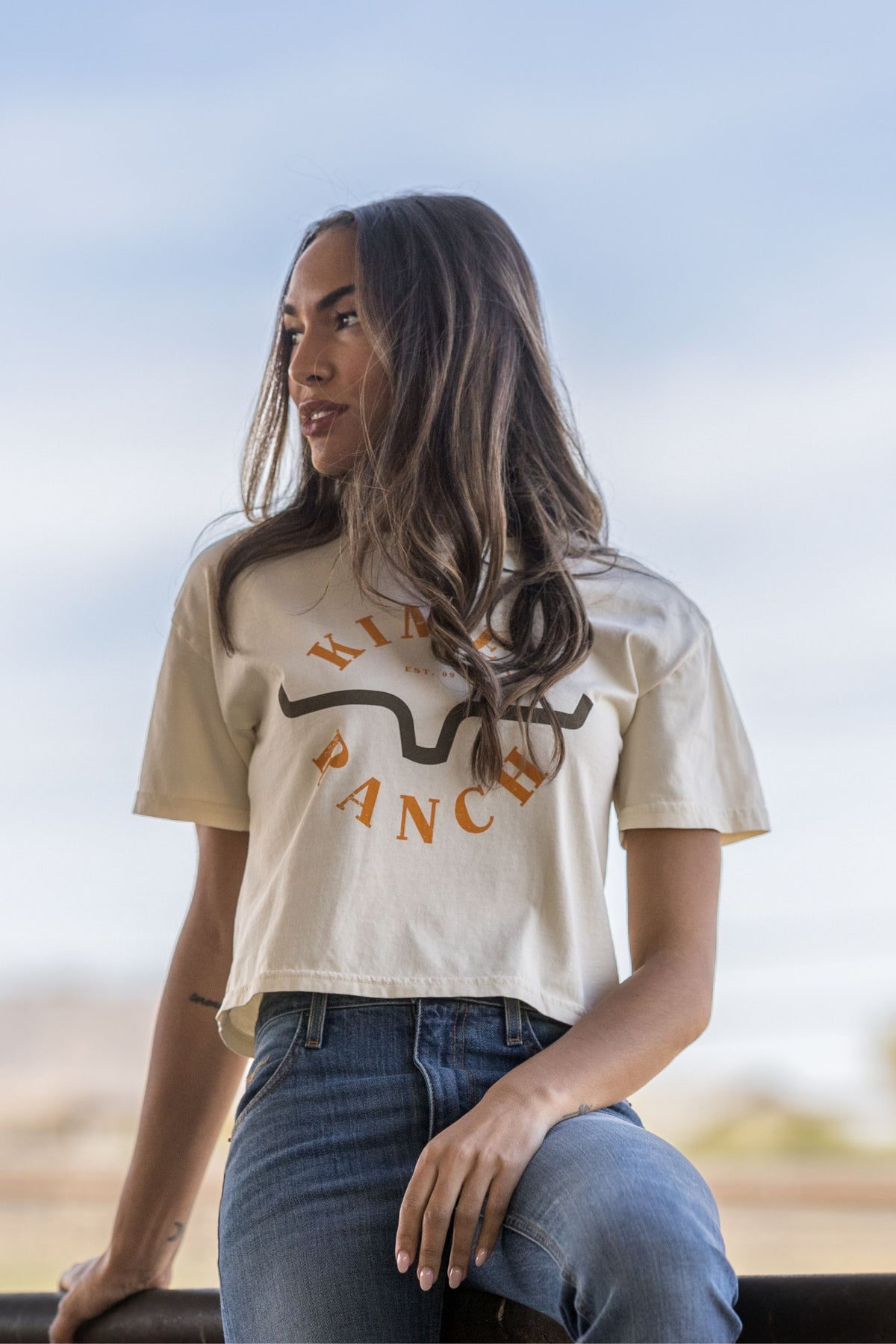 Kimes Ranch Uncomplicated shirt in Ivory with a front graphic featuring the Kimes Ranch logo and text