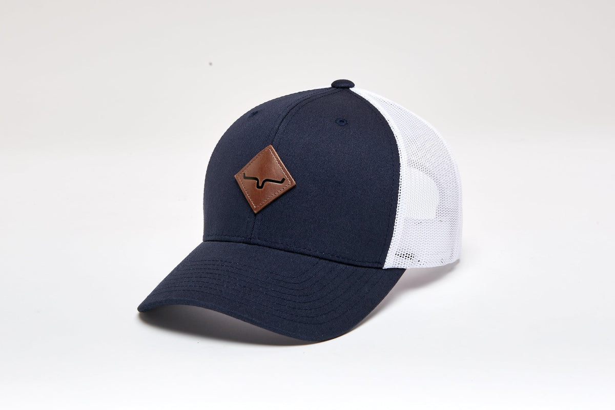 Kimes Ranch Diamond Hat in Navy, side view, with white mesh back and logo patch