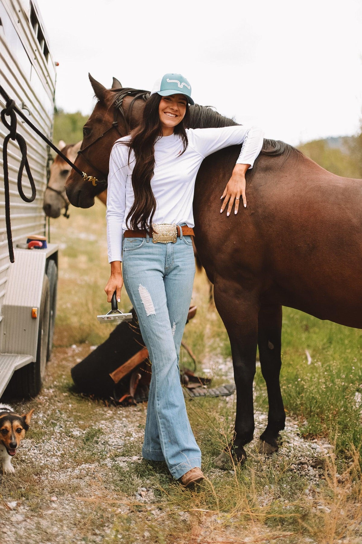 Kimes Ranch Jennifer jeans in Sugar Fade with distressed knees and a flared leg