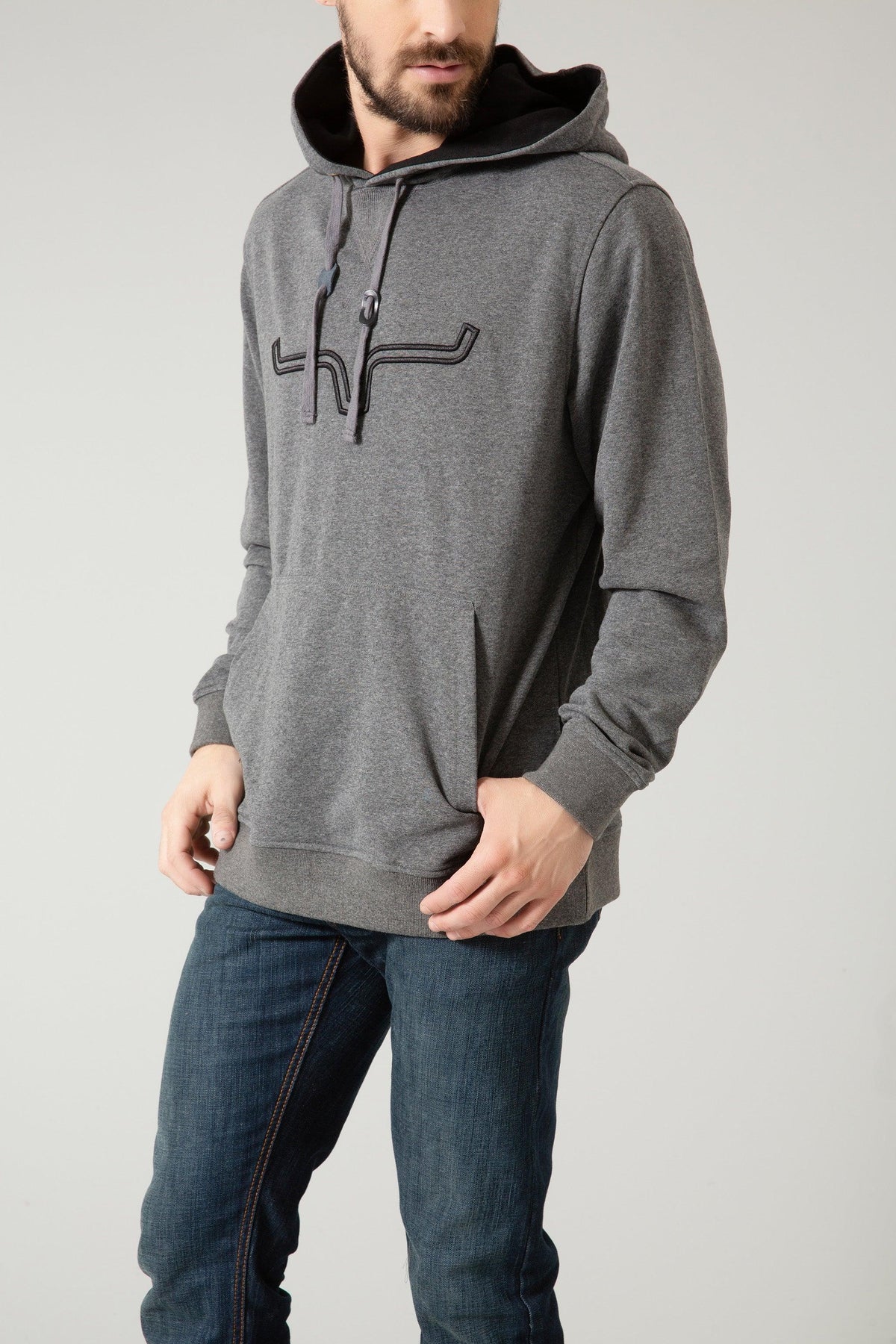 Kimes Ranch Fast Talker Hoodie in Charcoal Grey with a front kangaroo pocket and embroidered logo