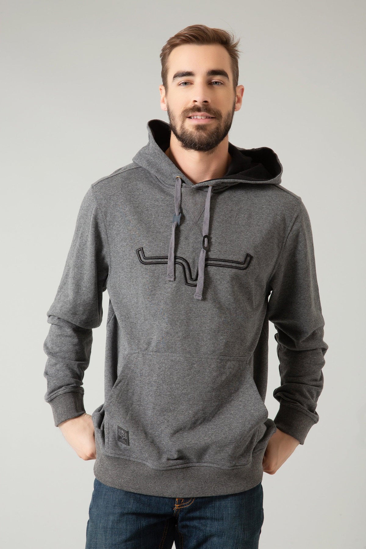 Kimes Ranch Fast Talker Hoodie in Charcoal Grey with a long-sleeve silhouette and a front kangaroo pocket