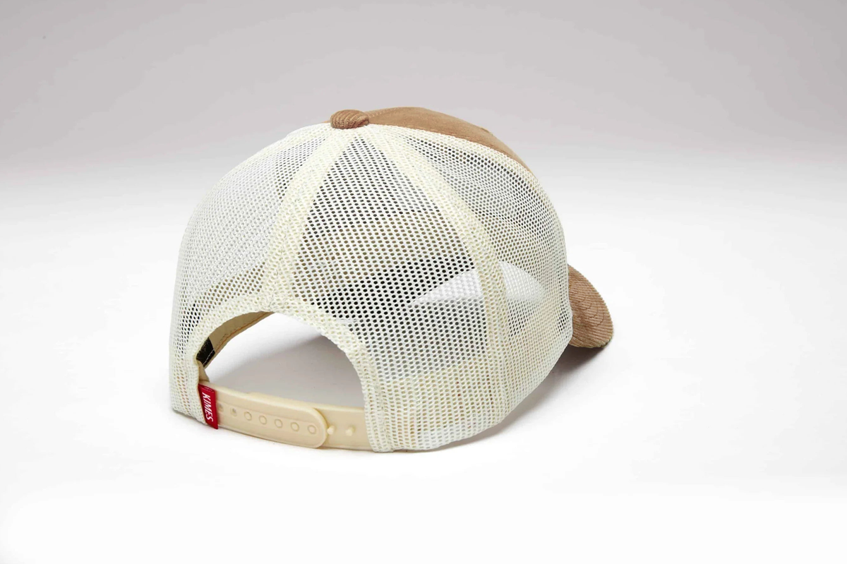 Kimes Ranch Fourteen hat in Work Wear Brown, back view, with cream mesh back and adjustable strap