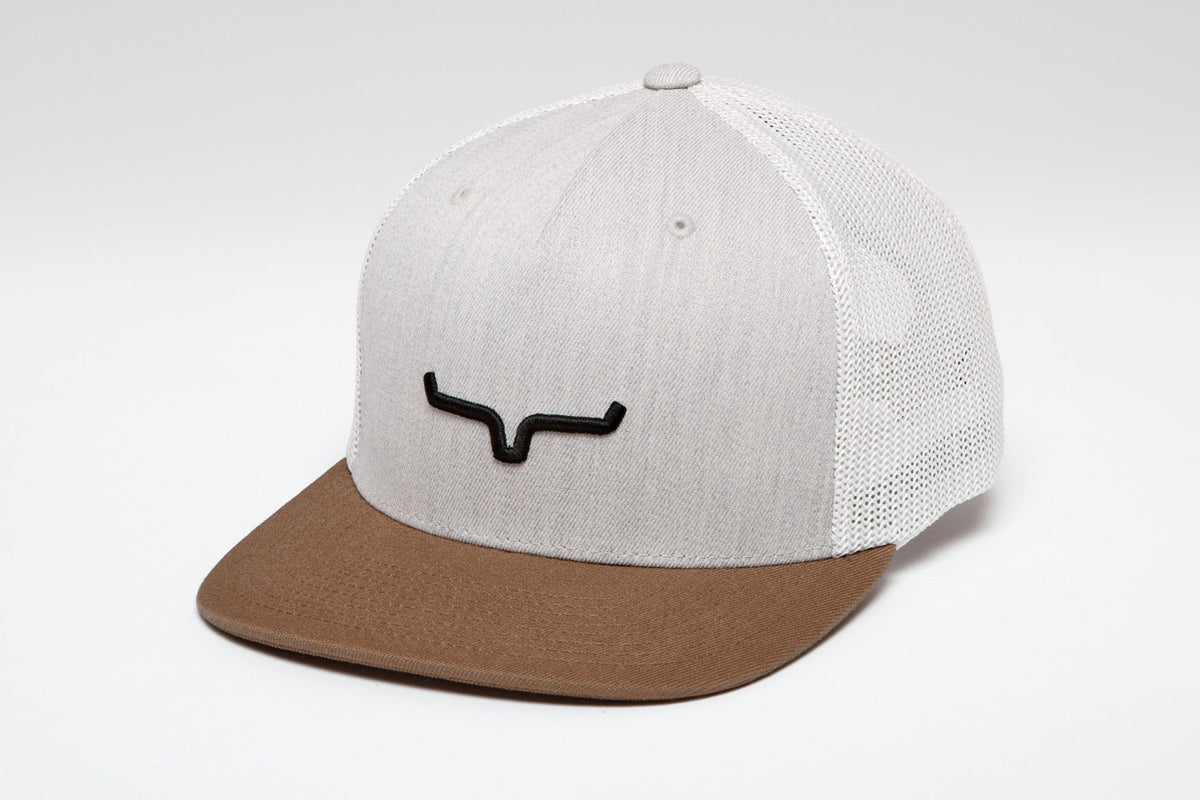 Kimes Ranch G&T 110 Hat in Oatmeal Heather with a brown brim and embroidered logo