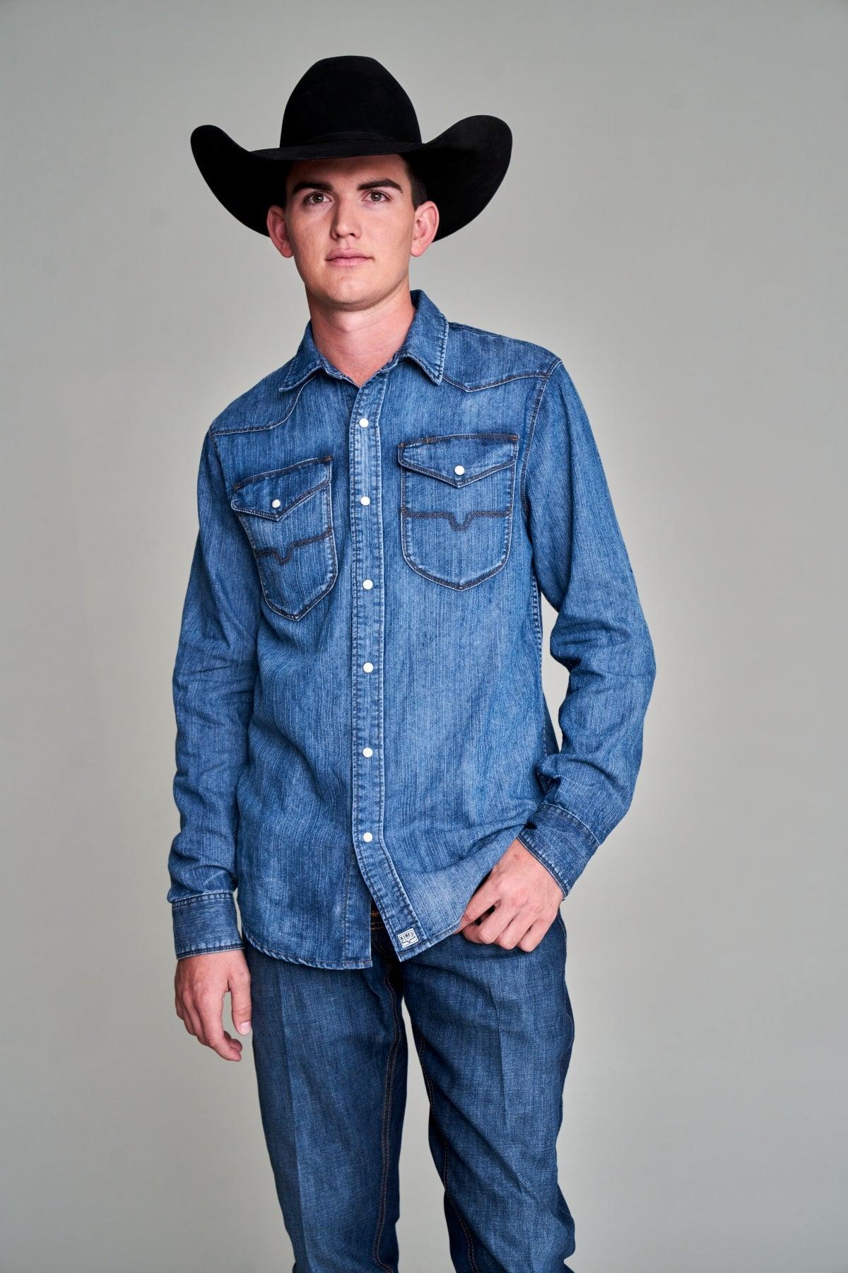 Kimes Ranch Grimes Dress Shirt in Dark Indigo with snap front and two chest pockets