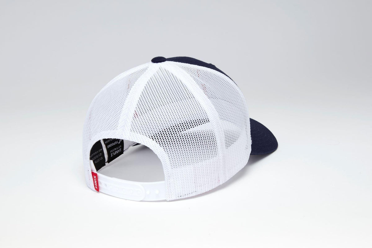 Kimes Ranch Vaughn hat in Navy, back view, with white mesh back and adjustable strap