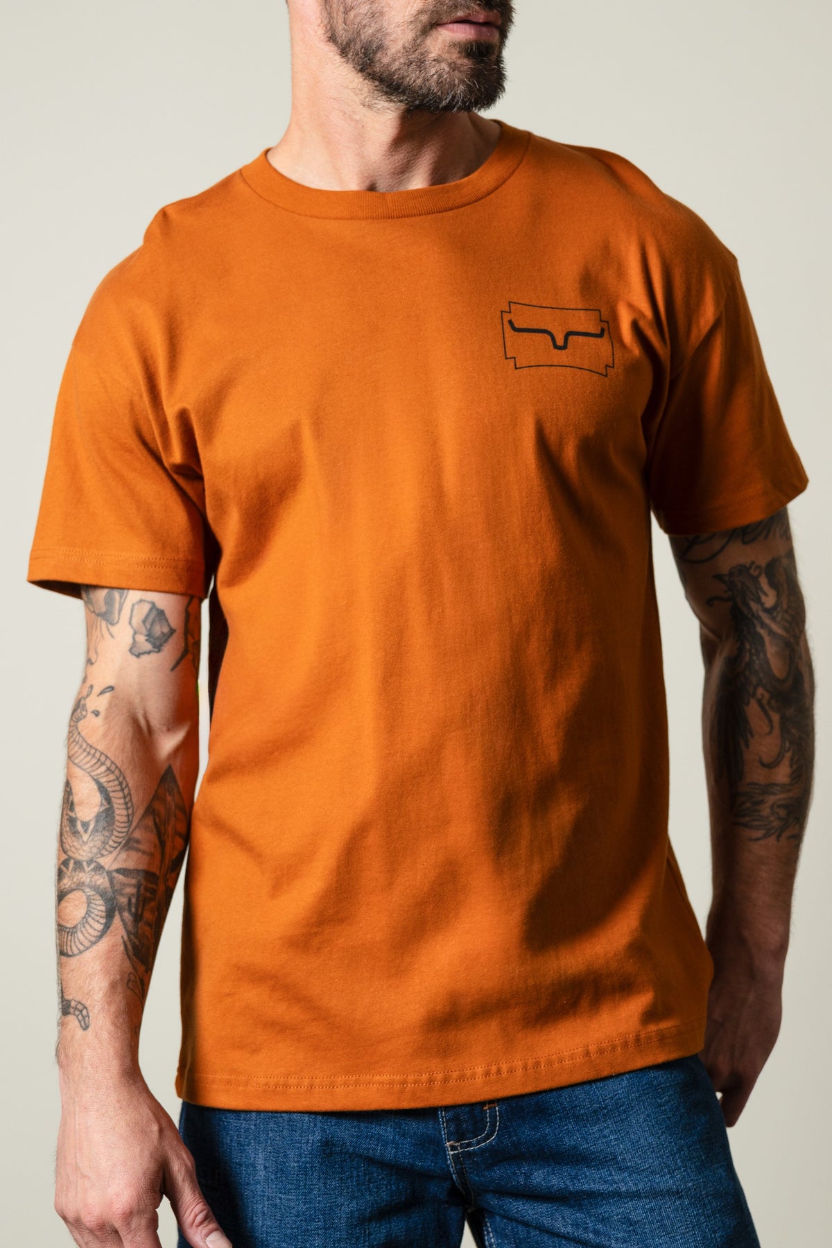 Kimes Ranch Clay Camo Crest short sleeve t-shirt with a black logo on the left chest