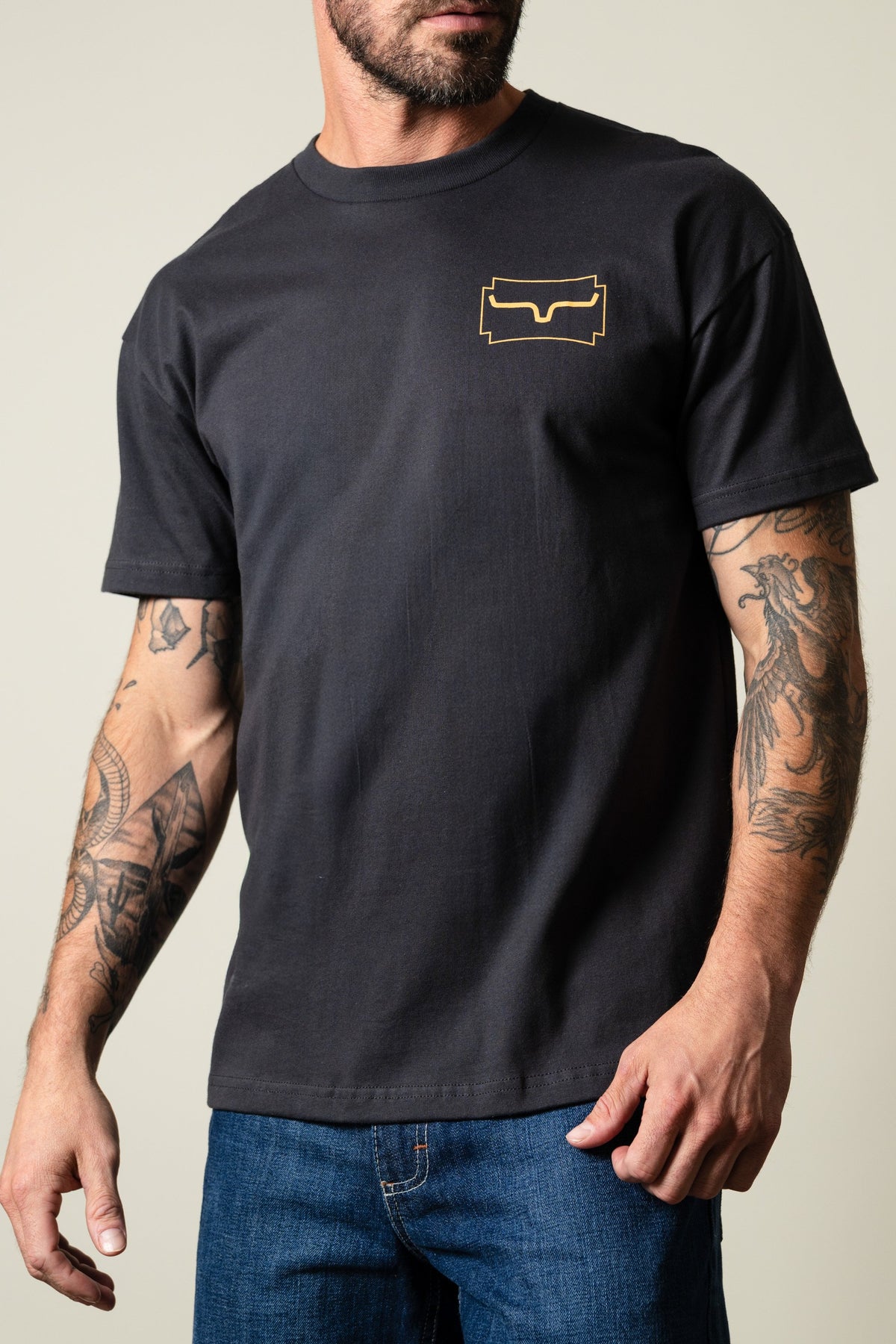 Kimes Ranch Camo Crest T-Shirt in Graphite Black with Kimes Ranch logo at chest