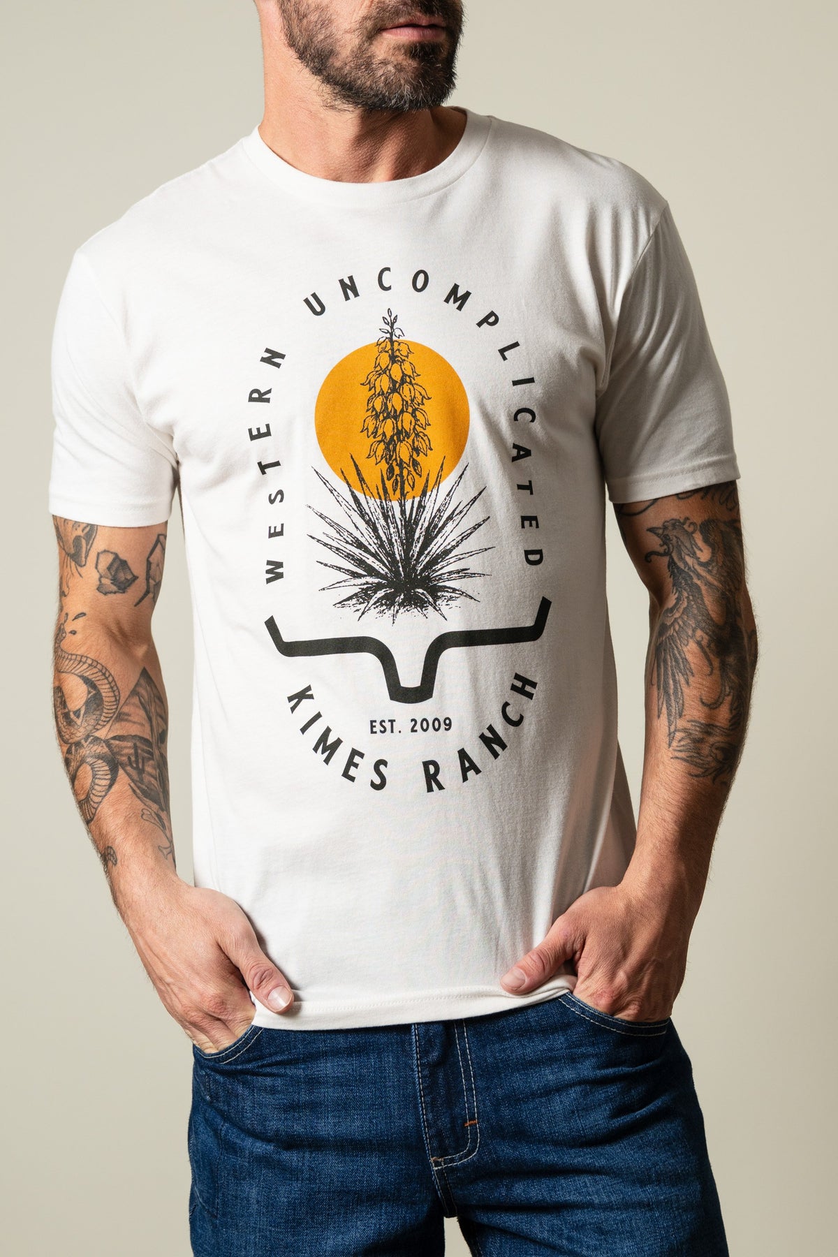 Kimes Ranch Drought Resistant shirt in Bone with Western Uncomplicated yucca plant graphic print