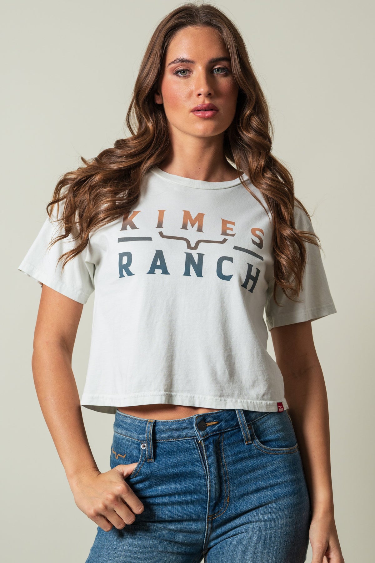 Kimes Ranch Faded Brand short sleeve crew neck shirt in natural with graphic text and logo