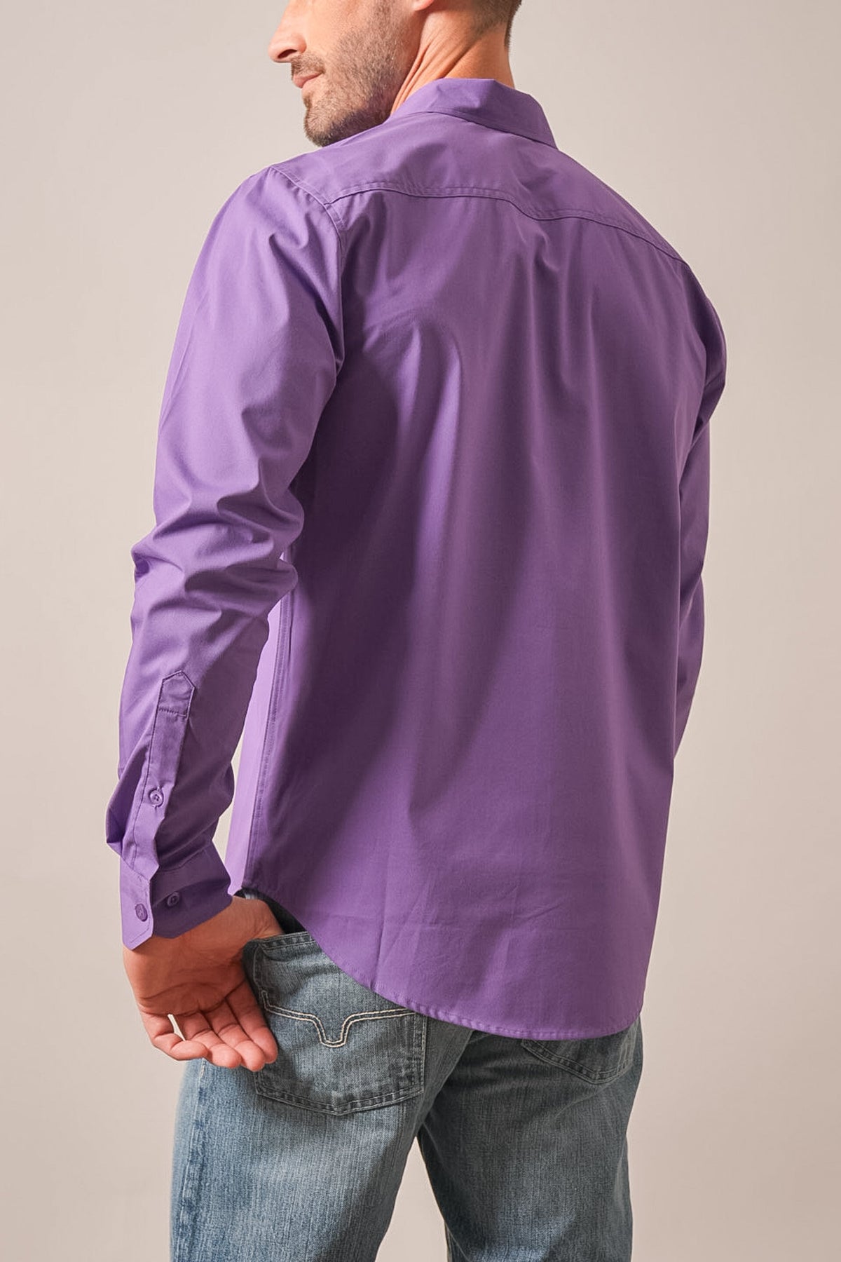 Kimes Ranch KR Team Shirt in purple, long sleeve dress shirt shown from the back
