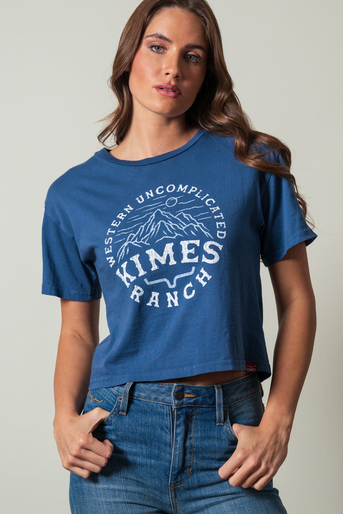 Kimes Ranch The Pass t-shirt in dark blue with Western Uncomplicated Kimes Ranch graphic