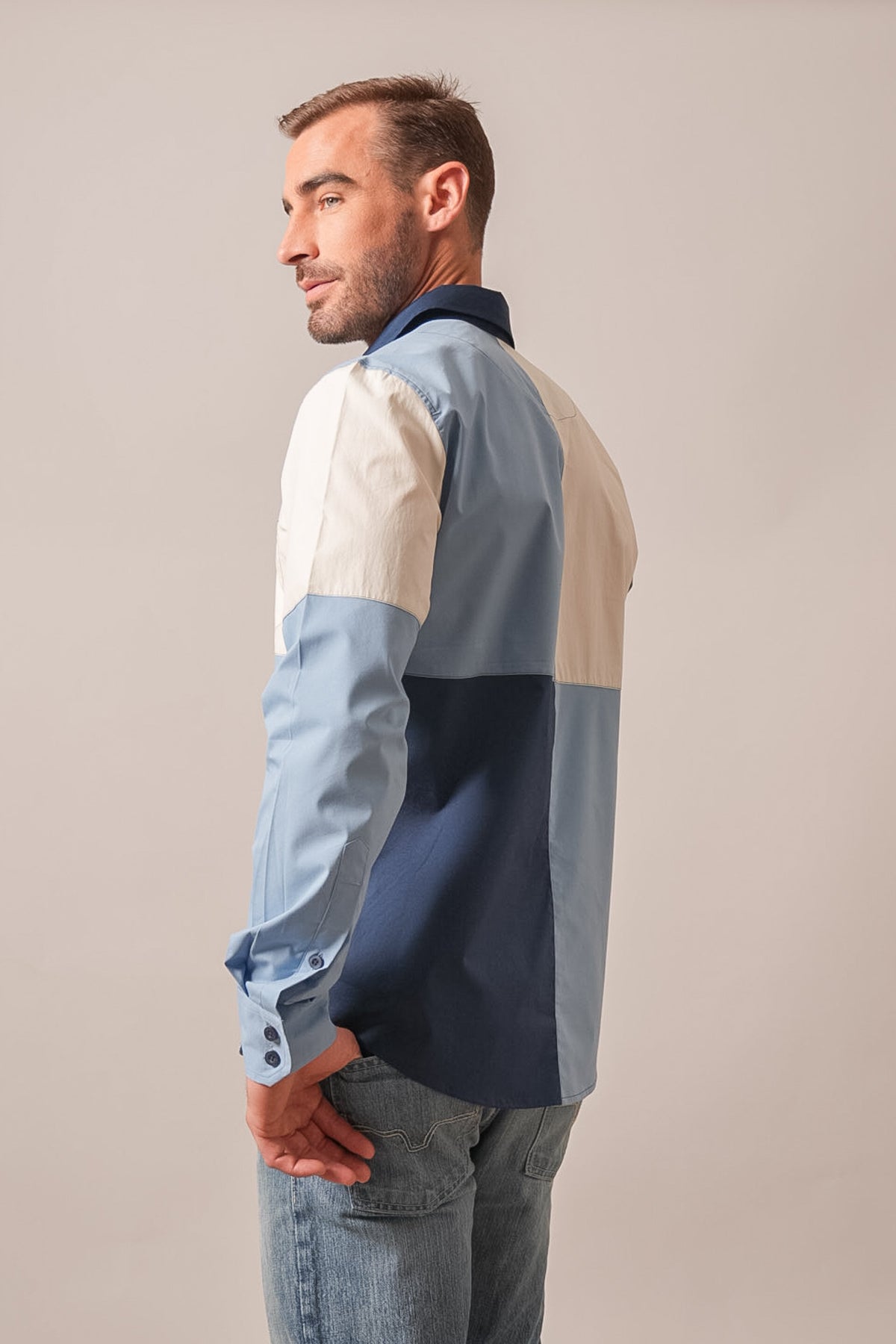 Kimes Ranch ZT Block Party long sleeve dress shirt, mid blue color-block back