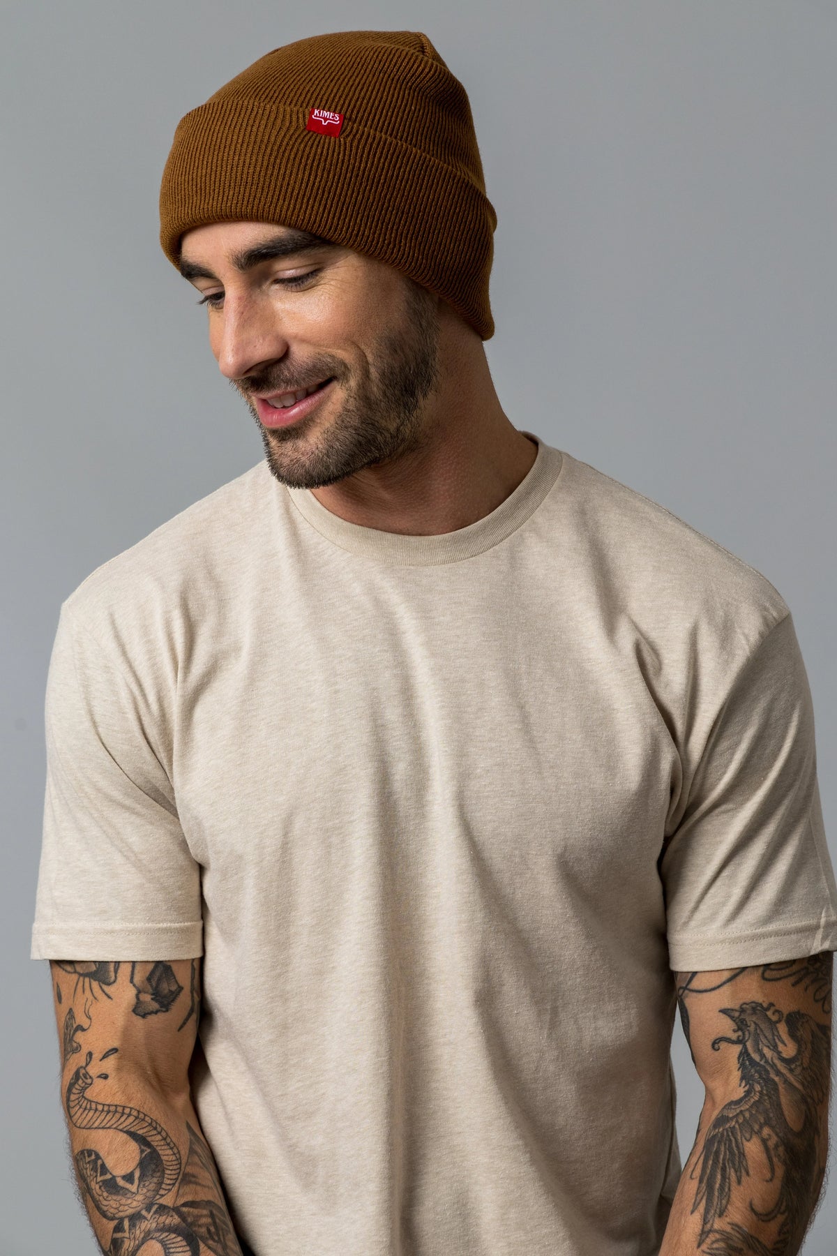 Kimes Ranch KR Clipped Hat in Work Wear Brown with a red logo patch on the front
