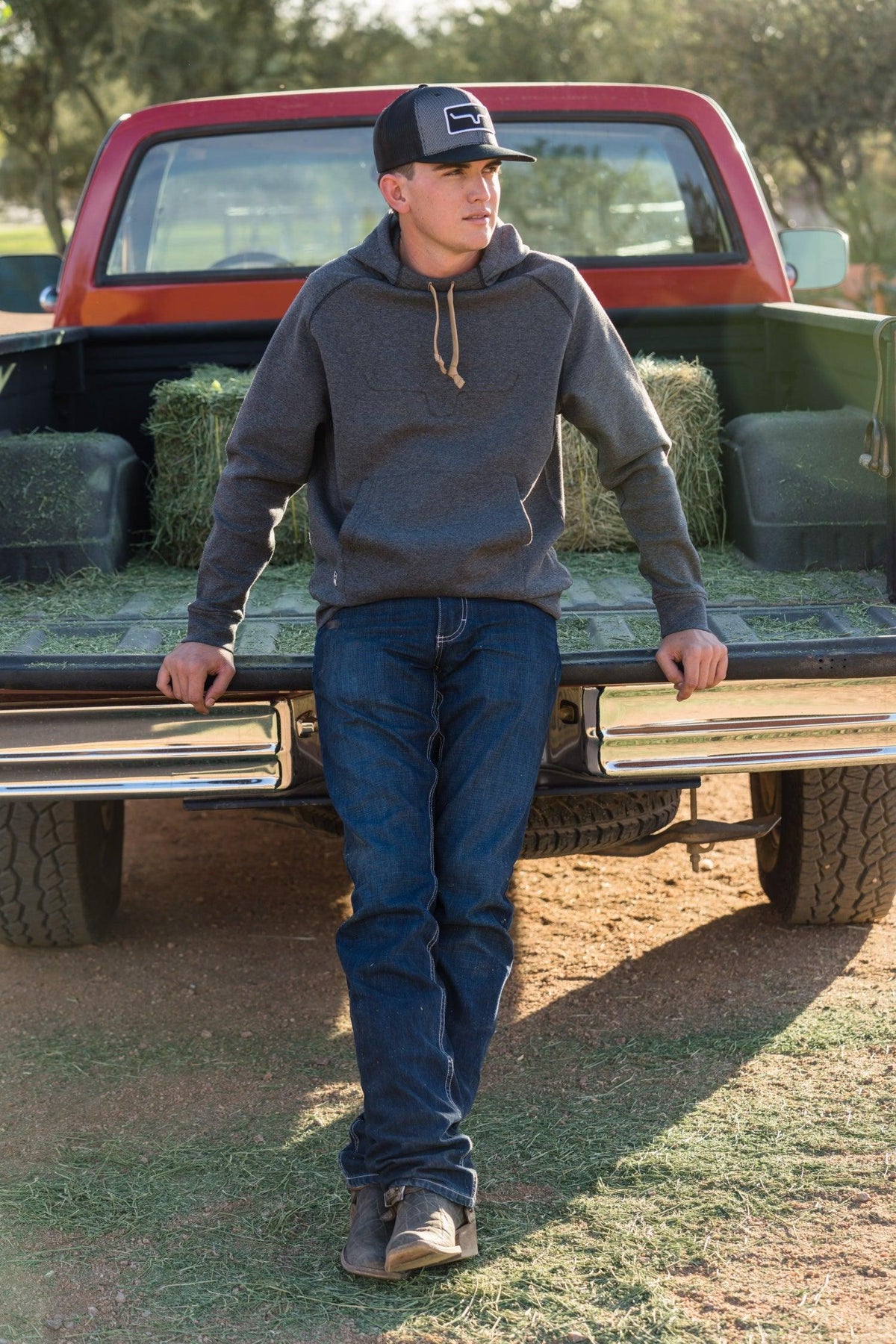 Kimes Ranch Thomas Straight Fit Bootcut jeans in blue with contrast stitching