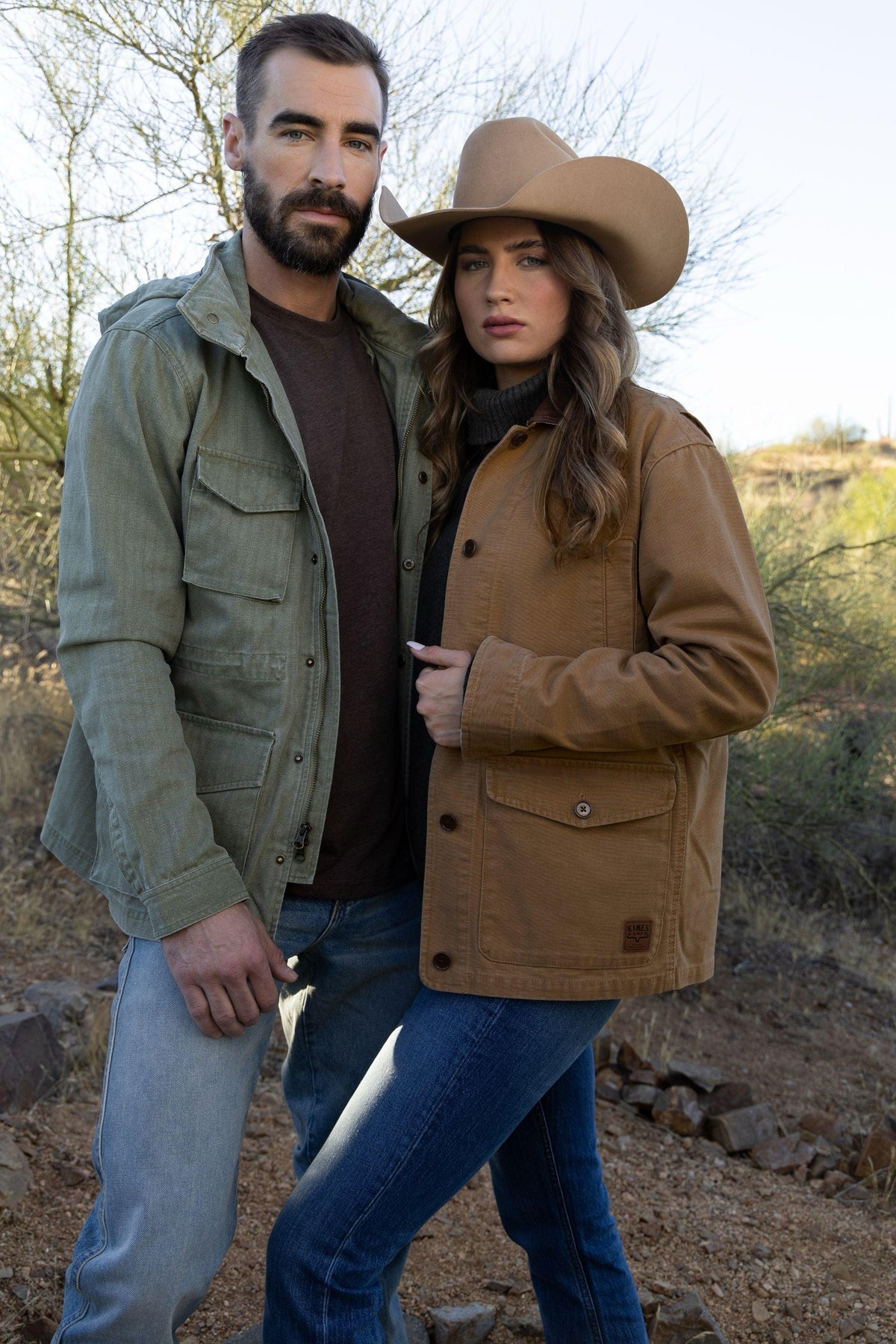 Kimes Ranch M65 S Jacket in Army Green with front flap pockets and button closure