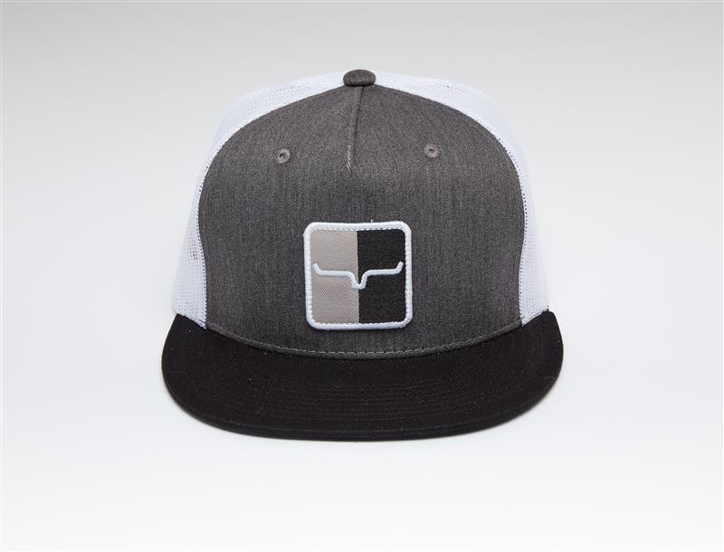Kimes Ranch Mirror Trucker Hat in Charcoal Heather with white mesh back and black brim featuring the Kimes Ranch logo